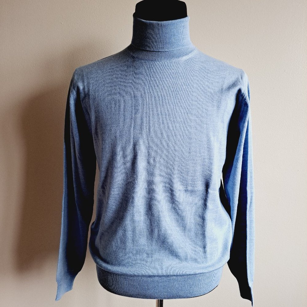 NEW Ferrante Italian 100% Lana Merino Wool Light Blue Turtleneck Sweater 50 / M